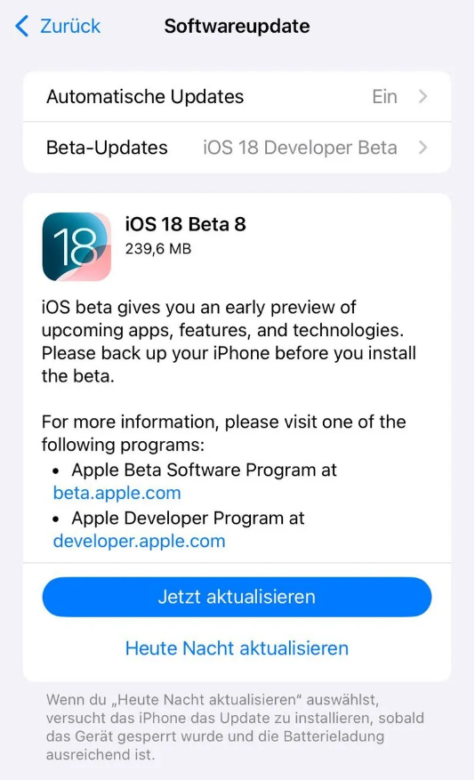 新源苹果手机维修分享苹果 iOS / iPadOS 18 开发者预览版 Beta 8 发布 